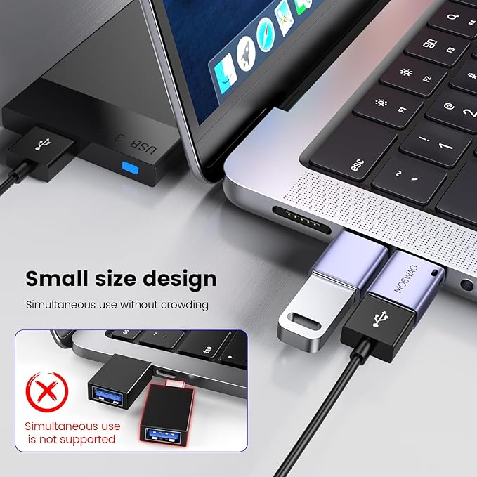 MOSWAG USB C to USB Adapter 4 Pack, USBC Male to USB 3.0 Female MacBook Pro Air Adapter, Type C Thunderbolt 3 OTG Converter for MacBook,Chromebook, Surface,Samsung Galaxy S24 S23, iPhone 15 16