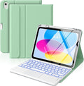 MoKo Touch Keyboard Case for iPad (A16) 11th Generation 11 inch 2025, iPad 10th Generation 10.9 inch Case with Pencil Holder, 7 Colors Backlit Multi-TrackPad Detachable Bluetooth Keyboard, Green