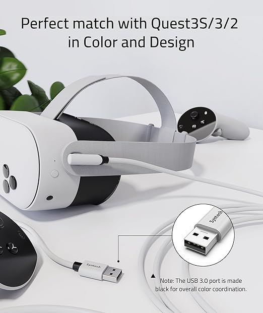 Syntech Link Cable 10 FT Compatible with Oculus/Meta Quest 3/Meta Quest 3S, Quest2/Pro/Pico 4/Ultra Accessories and PC/SteamVR, High Speed PC Data Transfer, USB 3.0 to USB C Cable for VR Headset