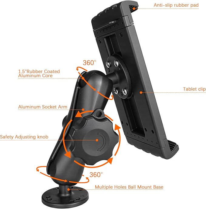 Aluminum Heavy-Duty Truck Tablet Mount for Truck, Drill Base Tablet Holder for 7.5''-10.2'' Tablets & iPad,(Dashboard/Boat/Commercial Use) with Quick-Release Lock.