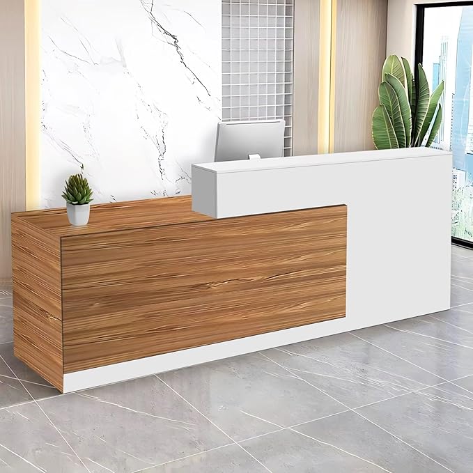 Reception Desk with Counter Modern Checkout Counter with Lockable Drawer Keyboard Tray Receptionist Desk for Office Salon Reception Table C Left 51inch/130cm