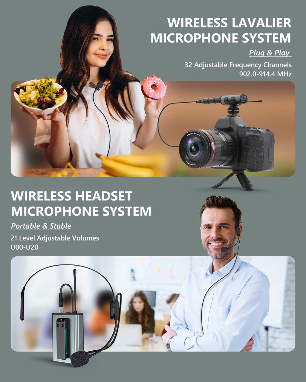 Wireless Microphone System for PA Speaker, Camera, Recording, Teaching
