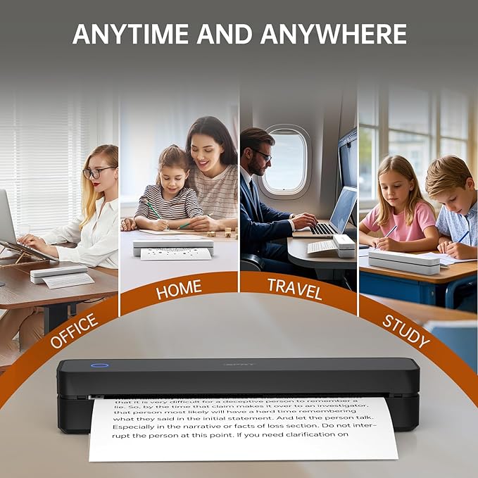 iDPRT MT610 Portable Thermal Printer, Mobile-Travel-Printers, Inkless-Wireless-Small-Printer for Home Use, Office, Vehicles, Bluetooth Printers Supports 8.5" x 11" US Letter & A4 & A5 Size