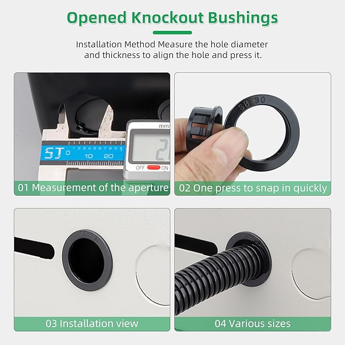 5/8"(16mm) Black Snap-in Knockout Insulating Bushing Grommets, Plastic Cable Hole Grommets for Wiring, Round Nylon Snap in Locking Electrical Wire Cord Hose & Tubing Bushings Grommets, 40pcs