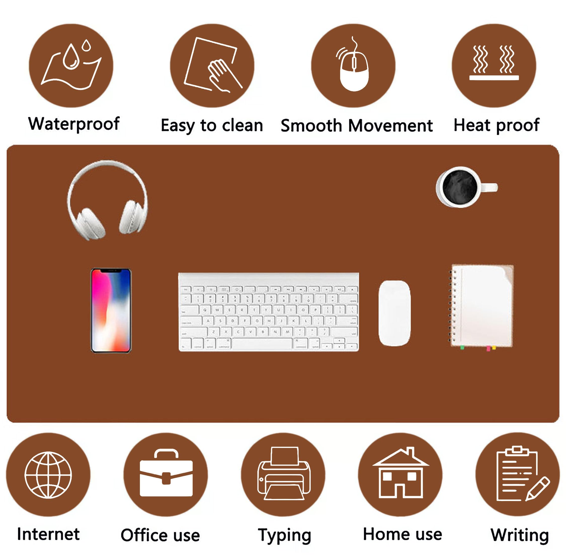 PU Leather Desk Pad Protector Gaming Mouse Pad Non Slip Desk Mat for Keyboard and Mouse Waterproof Desk Writing Pad for Office and Home Desk Accessories(Brown, 31.5 * 15.7)