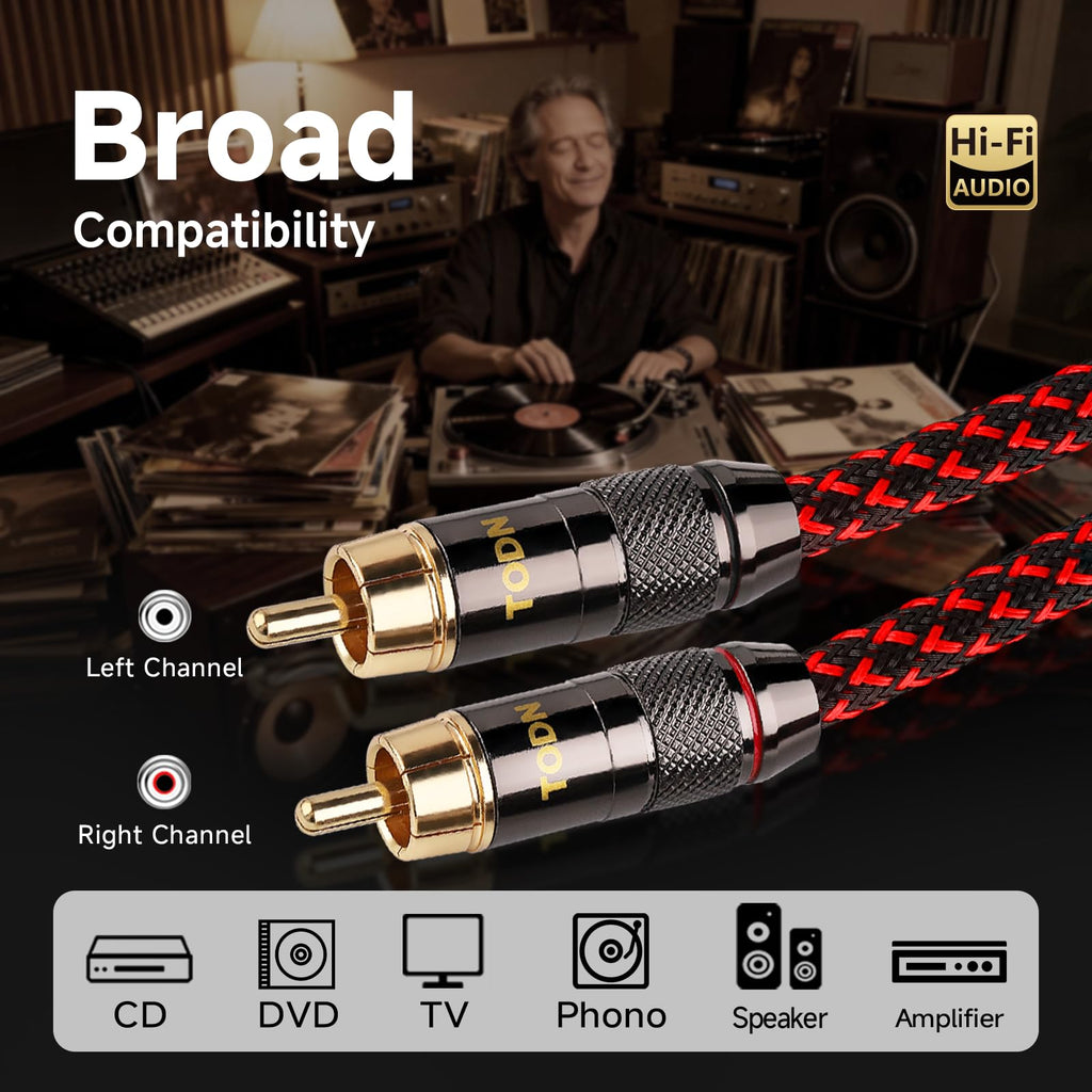 TODN HiFi RCA Audio Cable Shielded Stereo Cord for Audiophile, 1.64ft