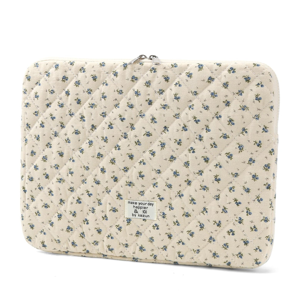 Puffy Laptop Sleeve 13 Inch Cute Quilted Laptop Protective Case Padded Floral Computer Sleeve for MacBook (A-Blue, 13 Inch)