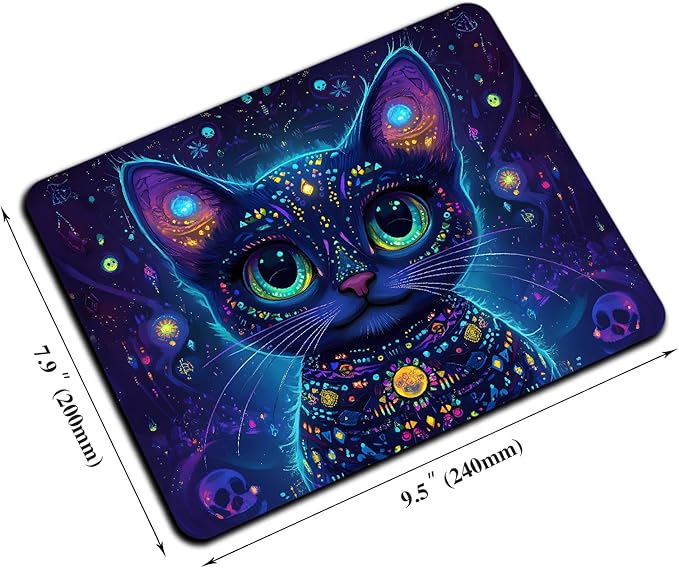 Mouse Pad, Cute Purple Cartoon Cat Mouse Pads for Desk, 9.5" x 7.9" Non-Slip Rubber Base Computer Mousepad with Women, Portable Square Design for Wireless Mouse and Pad Laptop Office & Travel