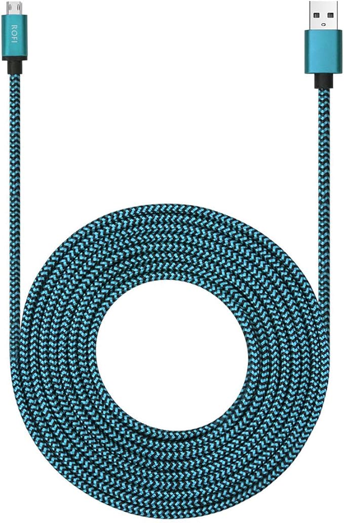 RoFI Micro USB Cable 15ft with 3A Fast Charging Extra Long and Extremely Durable Nylon Braided Charger Cord for Galaxy S7/S6/J8/J7 Note 5,Kindle,LG,PS4,Camera,Xbox One and More (Blue)