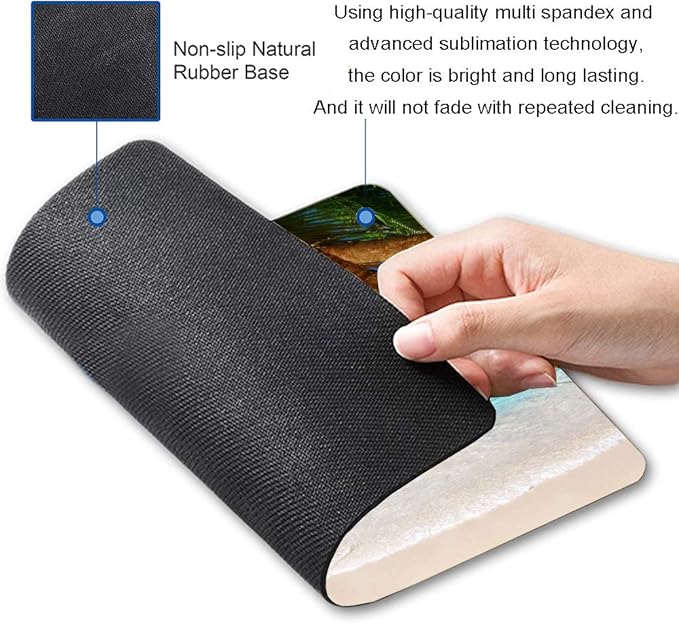Beach Mouse Pad With Coconut Trees - Gaming Mat, Square Waterproof, Non-Slip Rubber Base for Office, Home, Laptop, Travel - 9.5"x7.9"x0.12" Inch