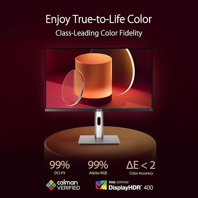 ASUS ProArt Display 27” 4K HDR Professional Monitor (PA279CRV) - IPS, UHD (3840 x 2160), 99% DCI-P3/Adobe RGB, ΔE < 2, Calman Verified, USB-C PD 96W, DisplayPort, Daisy-Chain, Ergonomic, 3yr Warranty