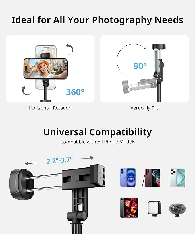 72'' Selfie Stick Tripod,Tripod for iPhone Wireless Remote for Selfies,Group Photograph,Video Recording. Phone Stand Compatible with iPhone Android Phone,Camera