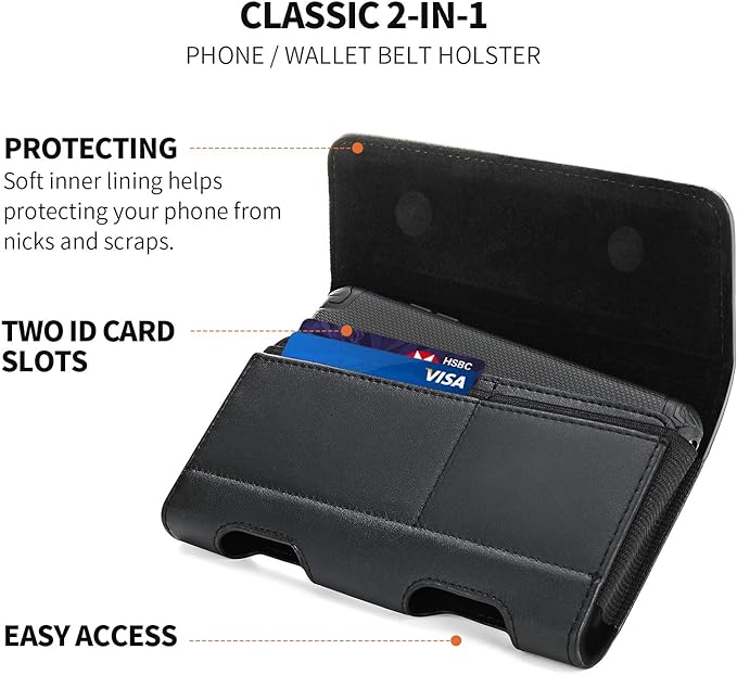 BECPLT for Galaxy S25 Ultra S24 Ultra S23 Ultra S22 Ultra 5G Note 20 Ultra 5G Note 10+ Plus 5G Holster Black Leather Carrying Cell Phone Holder Belt Clip Holster Case Pouch for Galaxy A14 5G S21 Ultra