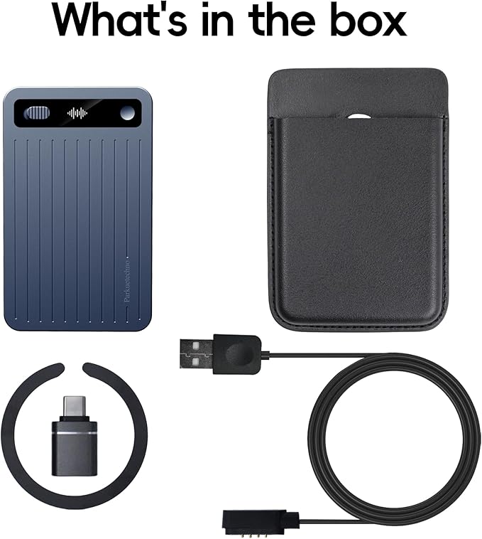 AI Voice Recorder, Parkuetechno Voice Recorder with Case, App Control, Transcribe & Summarize with AI Technology, 64GB Memory, Supports 140 Languages, Audio Recorder for Phone Calls Lectures