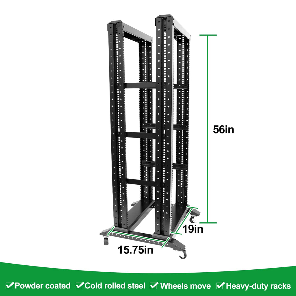 GlobalRack 27U Open Frame Rack on Wheels,Depth 15.75" Mobile IT Cabinet