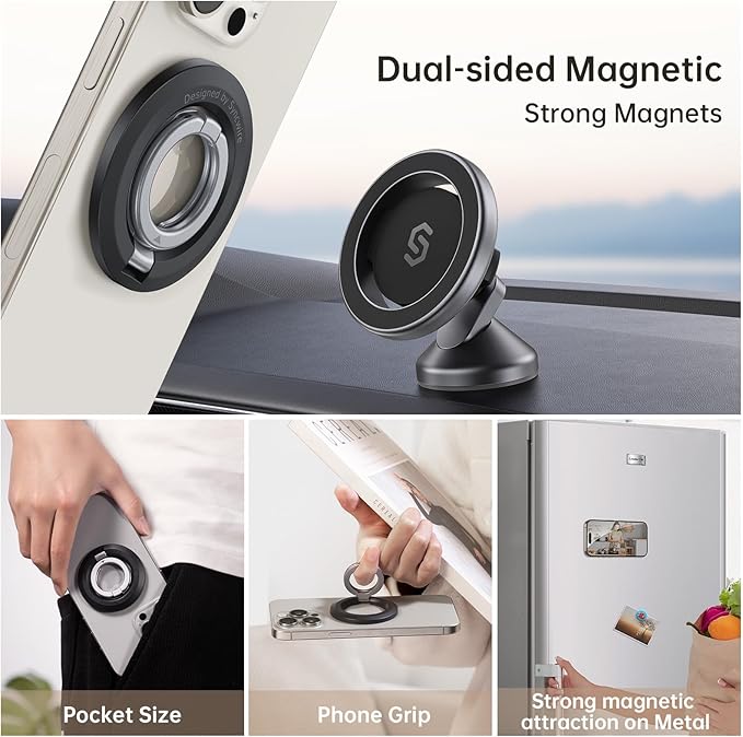 SYNCWIRE for MagSafe Ring Holder, Magnetic Phone Ring Holder Magnet Cell Phone Grip Finger Ring Kickstand Compatible with iPhone 16 15 14 13 12 Pro Max fits MagSafe Accessories
