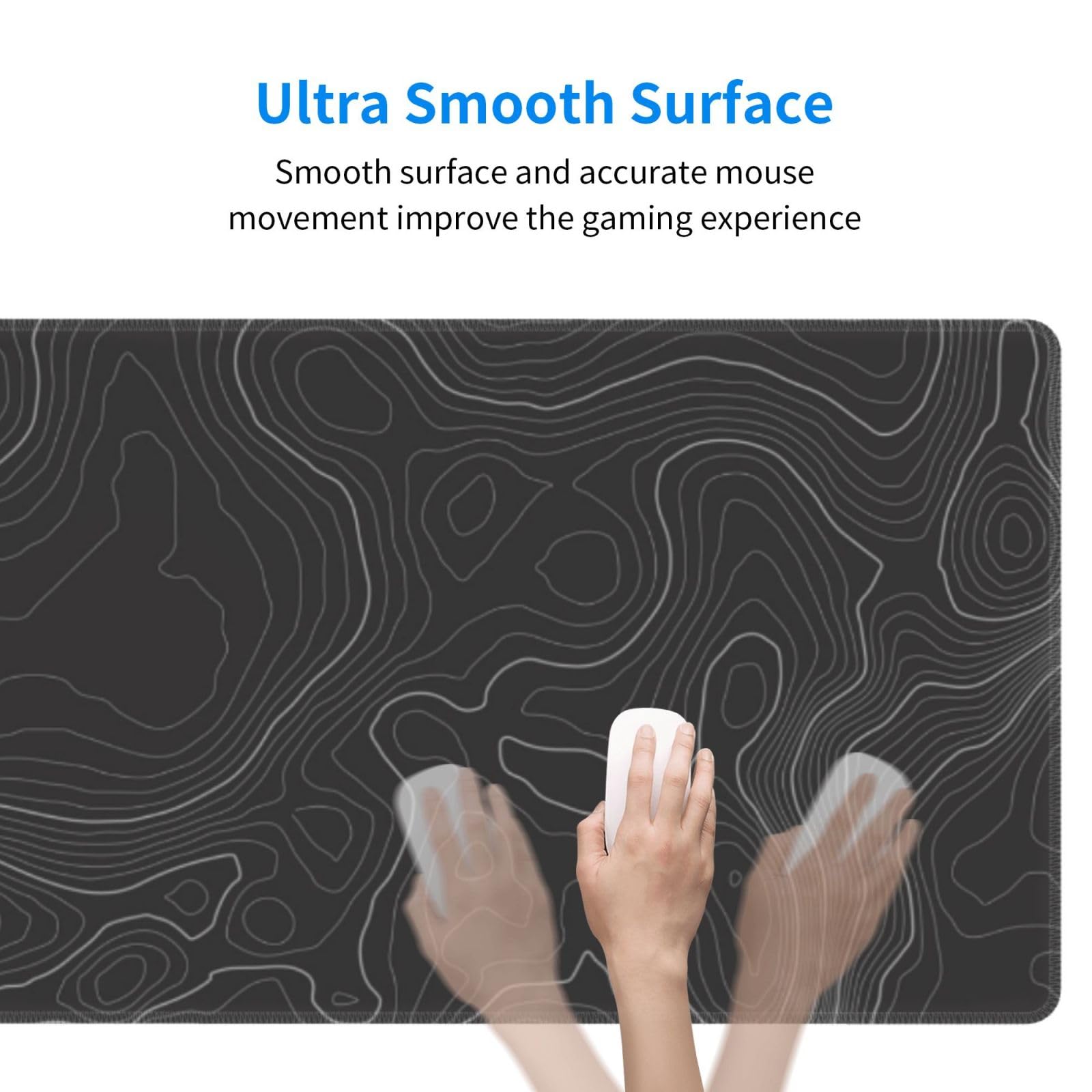 Topographic Contour Extended Big Mouse Pad Large,Gaming Mouse Pad Desk Pad,31.5×11.8 Inch Long Computer Keyboard Mouse Mat Mousepad with 3mm Non-Slip Base and Stitched Edge for Gaming and Office