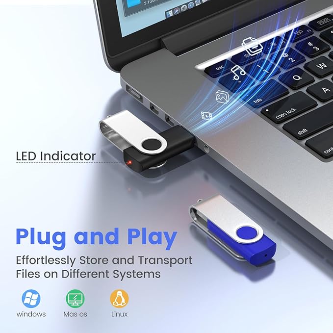 ABLAZE 16GB Flash Drive 10 Pack, USB 2.0 Memory Stick with Lanyards Swivel Thumb Drives Bulk 16GB Pendrive U Disk for Data Storage (Mixcolors)