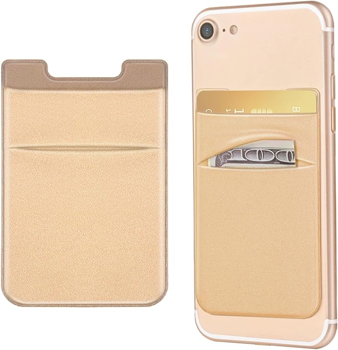2 Pack Stick On Wallet Sleeve Cell Phone Dual Pocket Card Holder Double Pocket Pouch for iPhone Android Smartphone (2 Pack Gold)