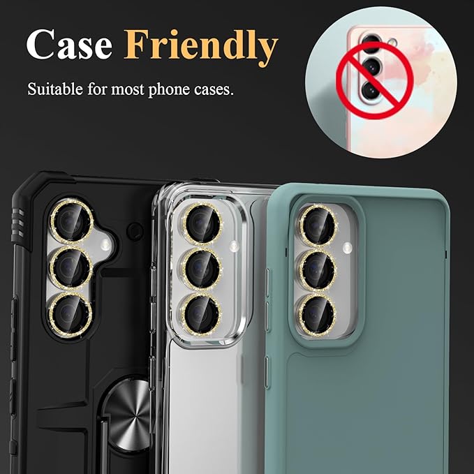 YWXTW Camera Lens Protector for Samsung Galaxy S24 / S23 / S23 Plus, [NOT for S24 Plus] 9H Tempered Glass Metal Individual Ring Camera Screen Protector for S24 Accessories (Gold Glitter)