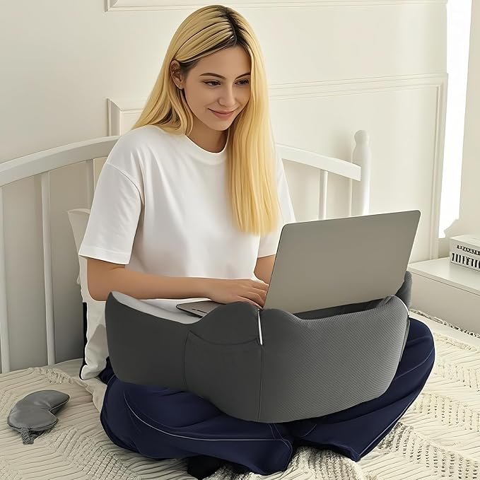 XWZO Lap Desk for Laptop with Cushion, Arm Rest Gaming and Reading Pillow，Laptop Desk Pillow with Anti Slip and Storage Functions with Eye Mask Included for Bed Couch Sofa Home Office