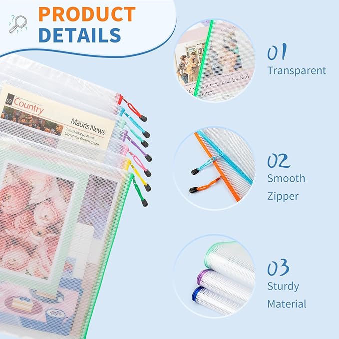 Umriox 32PCS Mesh Zipper Pouch, Zipper Bags for Organizing, A4, Letter Size, Storage Bags for Board Game, Puzzles, School Office Supplies