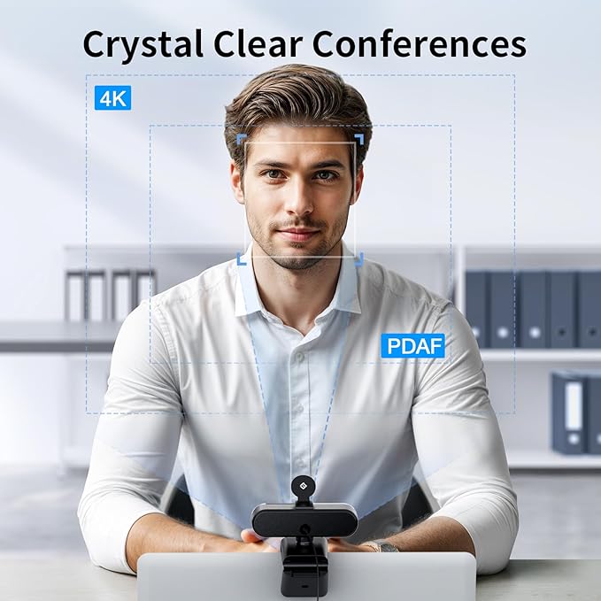 EMEET NOVA 4K Webcam for PC - Ultra 4K HD, PDAF Autofocus, Dual Noise-Cancelling Mics, 73° FOV, Auto Light Correction, USB-A, Privacy Cover, Ideal for High-End Business Meetings&Live Streaming