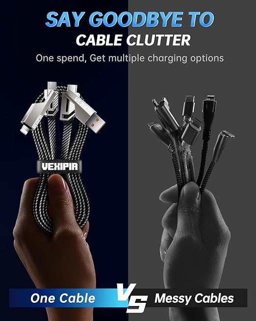 [Upgraded] Vexipia 4-in-1 Long USB C Cable 45W 10FT Lightning Cable Fast Charging Flat Nylon Braided for iPhone iPad Charger Cord[480Mbps Data Sync] Multi Charge Combo with Lightning/Type C/USB A Port