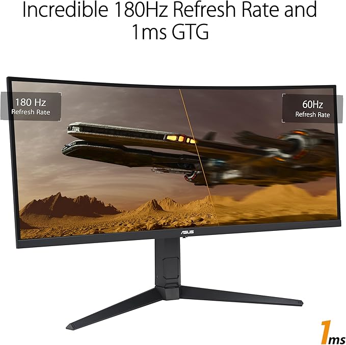 ASUS TUF Gaming 34” 1440P 1500R Curved Monitor (VG34VQL3A) - QHD (3440 x 1440), 180Hz, 1ms, Extreme Low Motion Blur, Freesync Premium Pro, 125% sRGB, DisplayHDR 400, Height Adjustable, 3 year warranty