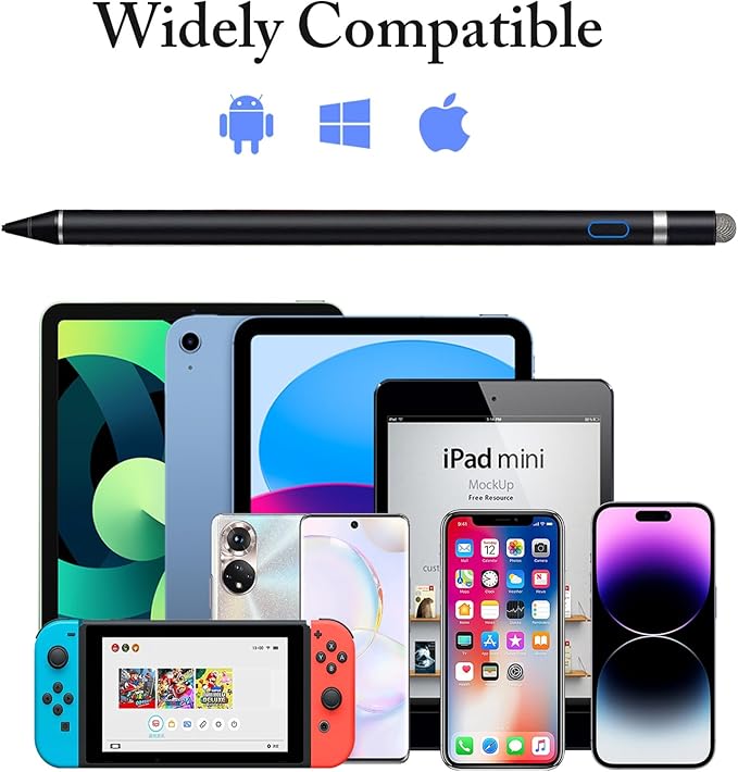 Stylus Pen for iPad, DOGAIN Active Pencil for Touchscreen with Dual Touch Function, Active Digital Fine Point Pen Compatible with Apple iPad/Pro/Air/Mini/iPhone/Samsung//iOS/Android and More - Black