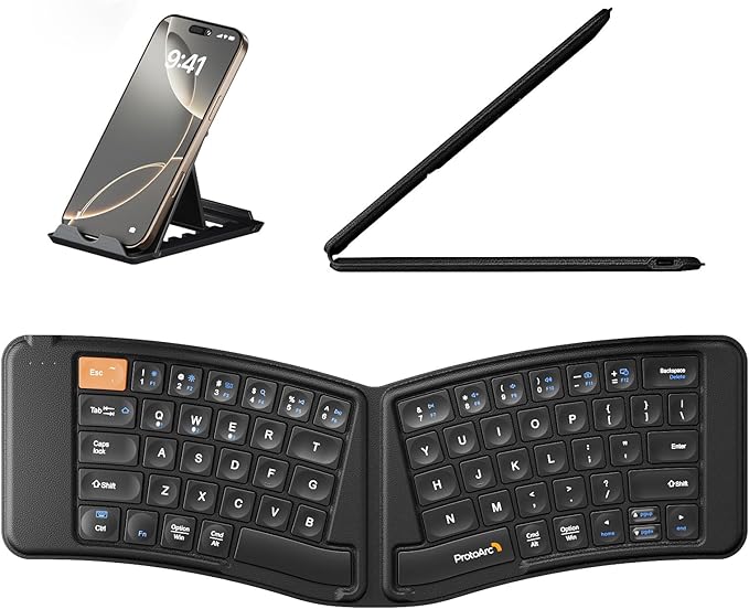 ProtoArc Ergonomic Foldable Keyboard, XK03 Split Folding Travel Bluetooth Keyboard, Ultra Slim, Portable for iPad, iPhone, Tablet, Laptop, PC