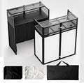 Portable DJ Booth Table,Foldable DJ Table Stand with White & Black Scrim,Adjustable DJ Facade Booth Station Metal Frame with Cable Hole for Private Events, Clubs, Bars (40x20 Double Deck)