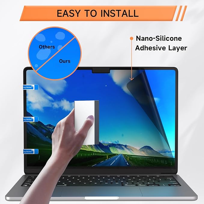 Privacy Screen for MacBook Air 15 Inch (2023-2025, M2, M3, M4), Matte Anti Glare Blue Light Filter, Nano No Glue Anti Spy Black Protector for Mac Air 15.3In Laptop