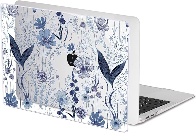 for MacBook Pro 13 Inch Case 2022 2021 2020 Release A2338 M2 M1 A2251 A2289, Plastic Hard Shell Case for MacBook Pro 13.3 inch with Touch Bar & Touch ID, Navy Blue Wild Flowers