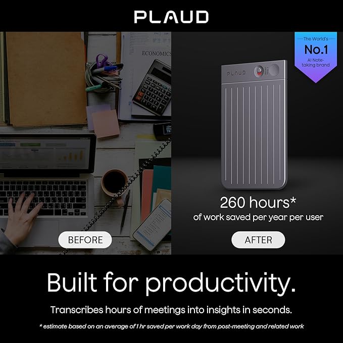 Plaud Note AI Voice Recorder, Voice Recorder w/Case, App Control, Transcribe & Summarize with AI Technology, Support 112 Languages, 64GB Memory, Audio Recorder for Lectures, Meetings, Calls, Black
