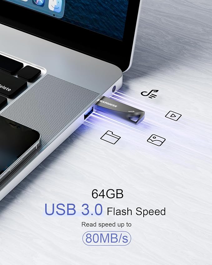 64GB USB 3.0 Flash Drive, 5-Pack Waterproof Metal USB Memory Stick, Slim Thumb Drive Portable Pen Drive with Keychain Hole Stylish Jump Drive for PC Computer Car