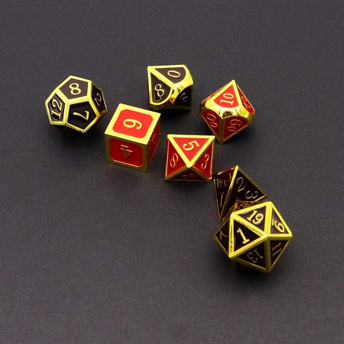Haxtec Metal DND Dice Set Heat Sensitive Color Changing Metal Dice Polyhedral D&D Dice Compatible with Dungeons and Dragons RPG -Gold Black Red Shift
