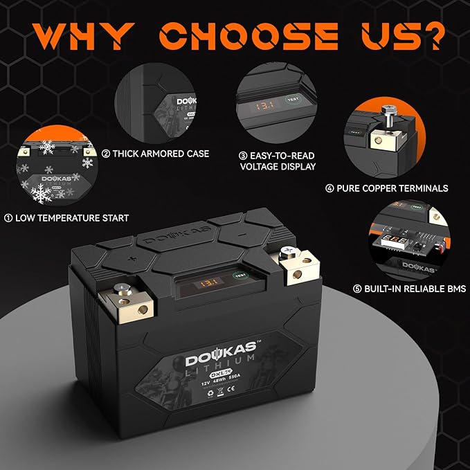 DKL14 550A LiFePO4 Motorcycle Lithium Battery, 12V 4Ah Powersports Battery, Compatible Jet Ski, Quad, Lawn Mower, Scooter, Generator Battery, Snowmobile