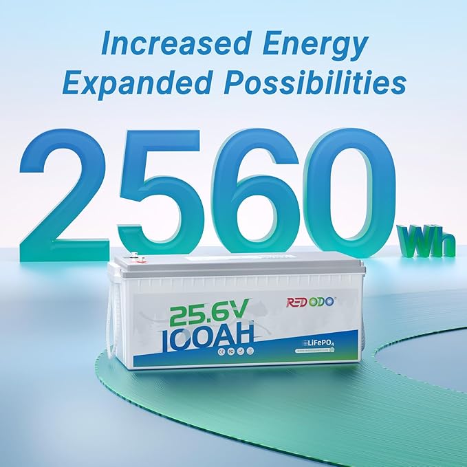 Redodo 24V 100Ah LiFePO4 Lithium Battery, 2560W Power, 100A BMS, Up to 15000 Deep Cycles Perfect for Solar Off-Grid System, Marine, Trolling Motor, Backup Power, 4 Pack