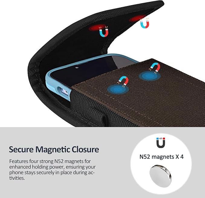 Phone Holster for Belt with Metal Clip and Magnetic Closure Compatible with iPhone 16/15/14/13/12 Pro and Non-Pro, Galaxy S25 S24 S23 S22 for Everyday Protection, M-Coffee