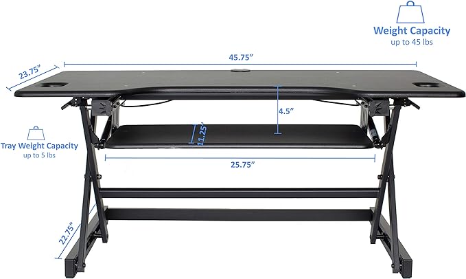 Rocelco 46" Large Height Adjustable Standing Desk Converter with Anti Fatigue Mat BUNDLE - Quick Sit Stand Up Triple Monitor Riser - Retractable Keyboard Tray - Black (R DADRB-46-MAFM)