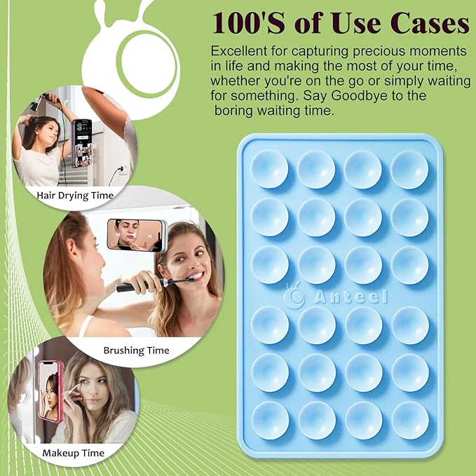 Anteel MAX Silicone Suction Phone Case Adhesive Mount, Upgraded Super Strong Grip, Durable, Easy to Use, Hands-Free Sticky Phone Holder for Selfies, Tiktok Videos, 2.56"x3.94" (Translucent)