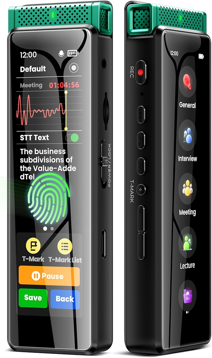 136GB Digital Voice Recorder with Playback, Innioasis R1 Full Touchscreen Voice Recorder with Bluetooth, Voice Activated Sound Audio Recorder Device with Mic (Green)