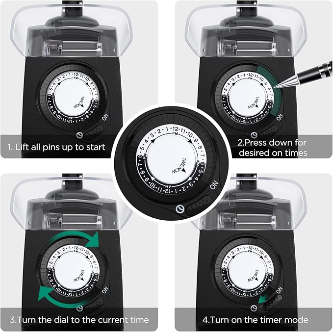 G-Homa 24 Hour Mechanical Outdoor Timer Outlet, Outdoor Timer for Lights, 3-Prong Outdoor Light Timer Waterproof for Home and Garden 15A 1/2HP Heavy Duty, CSA Listed [2 Packs]