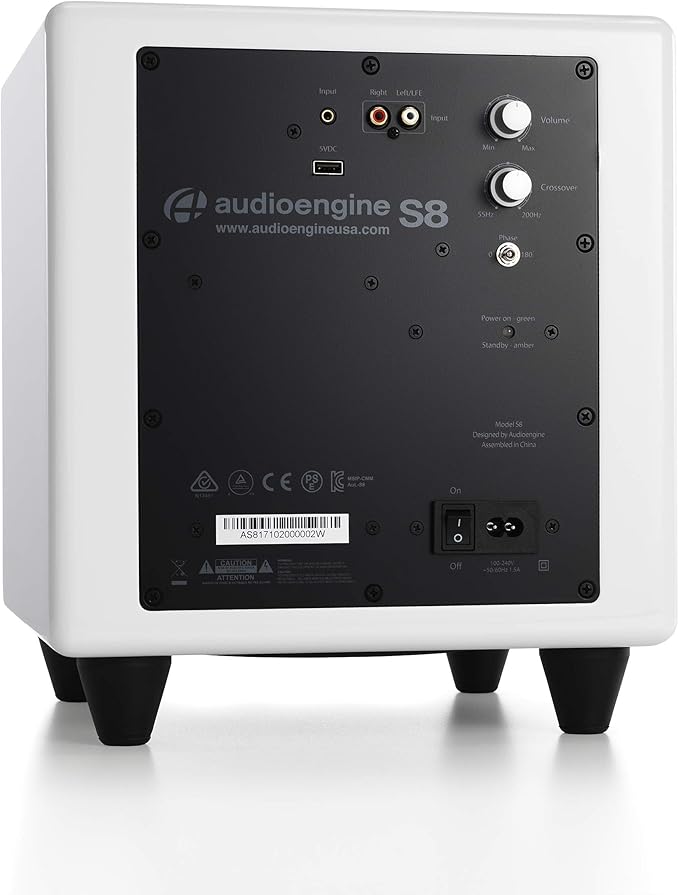 Audioengine S8 250W Wireless Powered Subwoofer, Built-in Amplifier (Wireless, White)