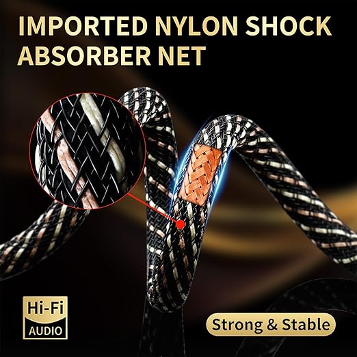 Audiophile HiFi Audio Cable–3.5mm to 3.5mm,6N OFC Core,24K Gold-Plated Plugs,with Nylon Braid,AUX Cable,Compatible with Phone,MP4,Speakers,Amplifiers,TV(9.84ft/3m)
