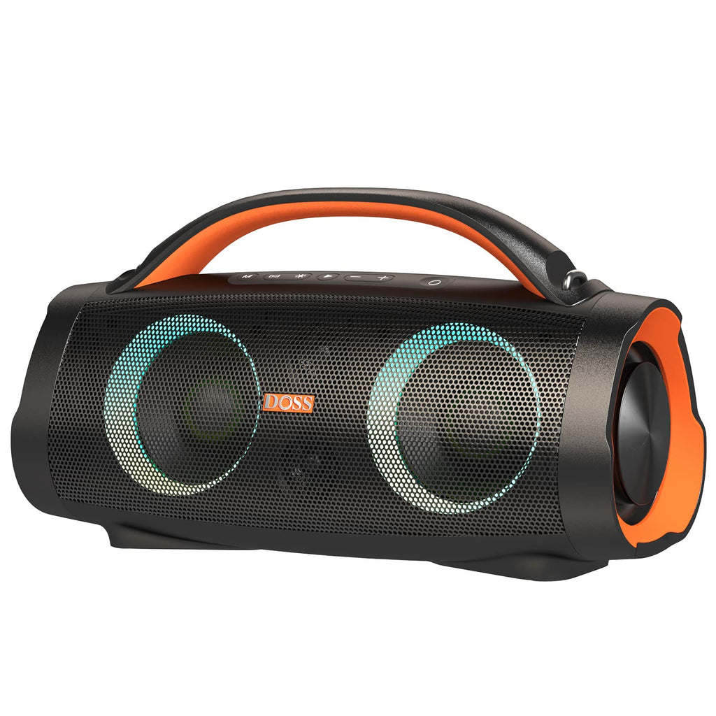 DOSS Extreme Boom Pro 100W Loud Outdoor Speaker, 2+2 Channel, IPX6 Waterproof, Bluetooth 5.3, 20H Playtime, Dynamic Lights, Portable Speaker for Camping, Beach, Pool, Working Outside - Orange