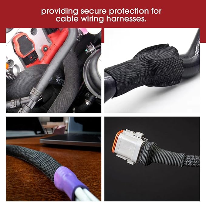 Heat Shrink Wire Loom 2:1 Shrinkable Braided Cable Sleeve 1/4 Inch ID-46ft Abrasion Protection Flexibility Fabric Wiring Harness Cover Sheath