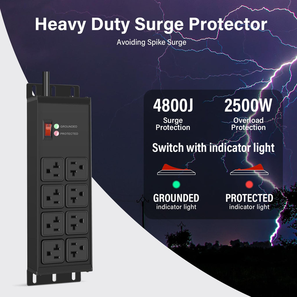 CCCEI 12 Gauge Heavy Duty Power Strip, 8 Ports, Black, 25FT.