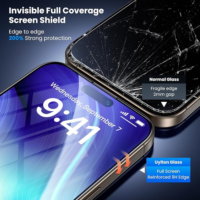 Uyiton UnBreak-Glass for iPhone 15 Pro Max Screen Protector, [Ultrasonic Fingerprint Support][Auto-Alignment Frame] Scratch-Resistant Bubble-Free 15 Pro Max Screen Protector(6.7''), 2 Pack